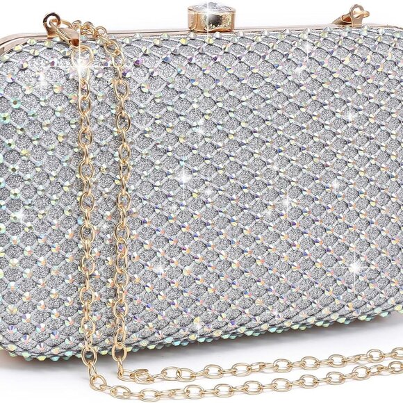 Womens Rhinestone Clutch Purse Sparkling Evening Bag with Crystal Clasp for Form - Picture 1 of 6